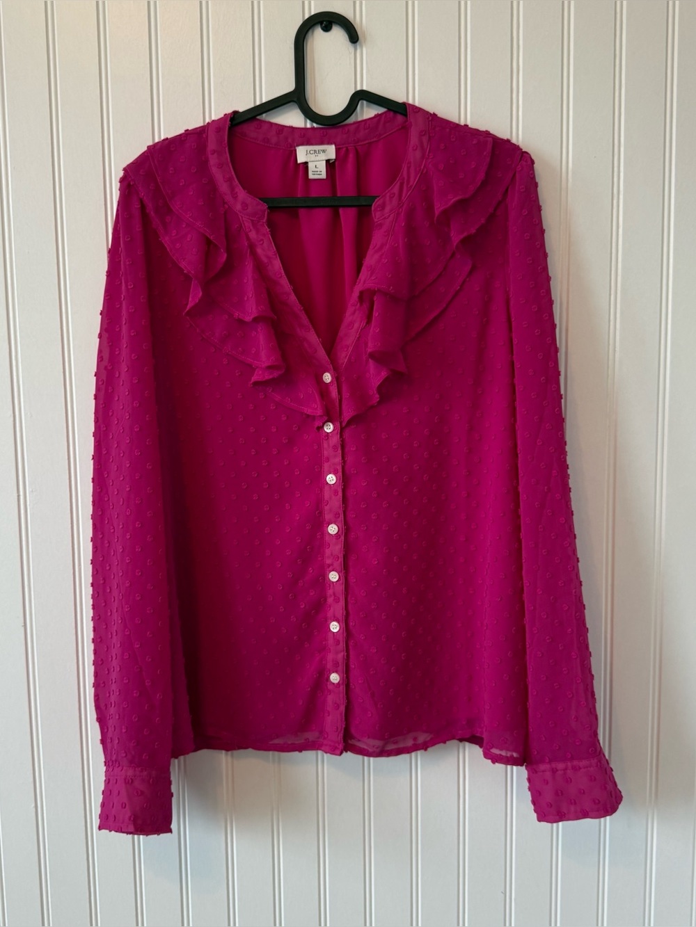 J Crew Clip-dot Ruffle Button-Up Shirt Size Large